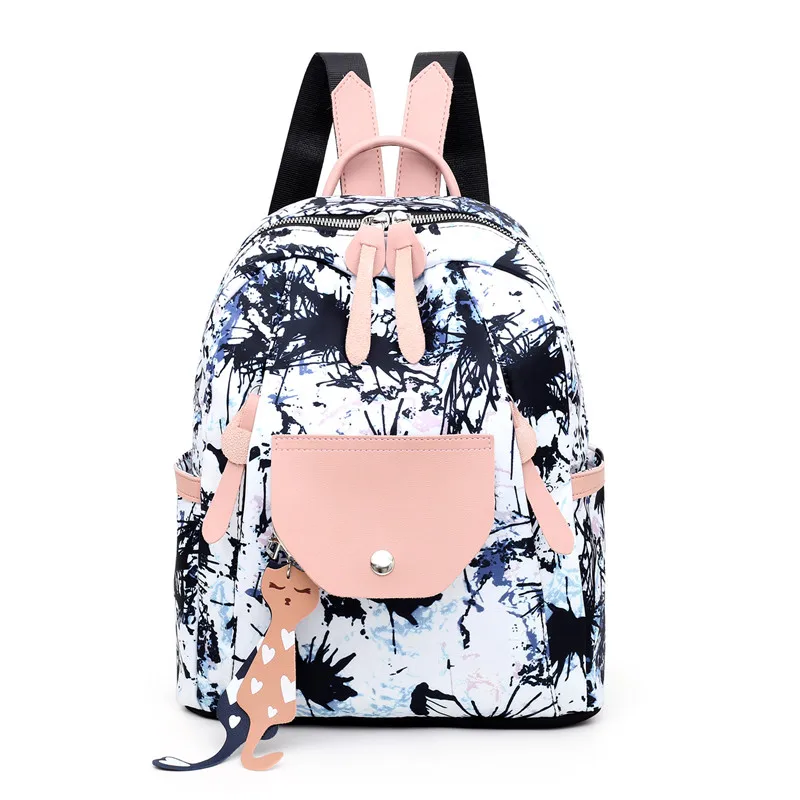 Women Backpack Flower Printing School Backpacks For Teenage Girls Nylon Bookbags Lady Daily Travel sac Shoulder Bags XA511H - Цвет: White