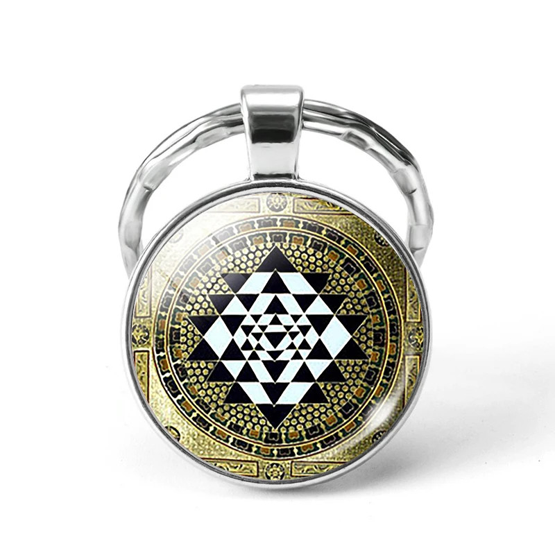 Sri Yantra Мандала шаблон брелок стеклянная подвеска буддийская Священная Геометрия брелки духовные ювелирные изделия Мандала Цветок аксессуары
