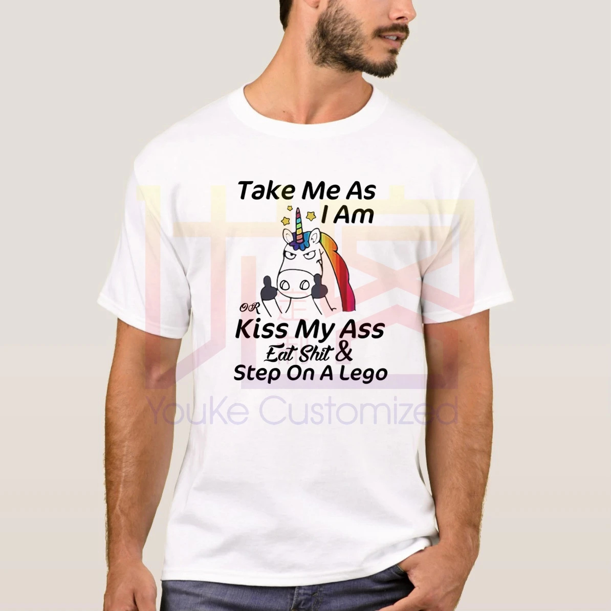 2020 брендовая мужская футболка с единорогом Take Me As I Am Kiss My Ass Eat Shit &amp Step On A Logo Humor 100%
