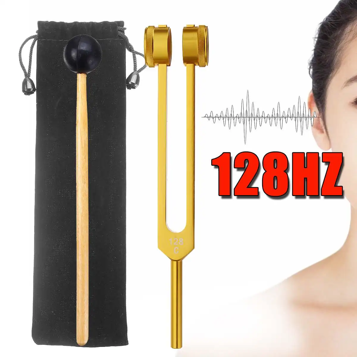 

ZEAST 128HZ Aluminum Medical Tuning Fork+Mallet Chakra Hammer Ball Diagnostic for Healing Sound Vibration Therapy Tools w/Bag