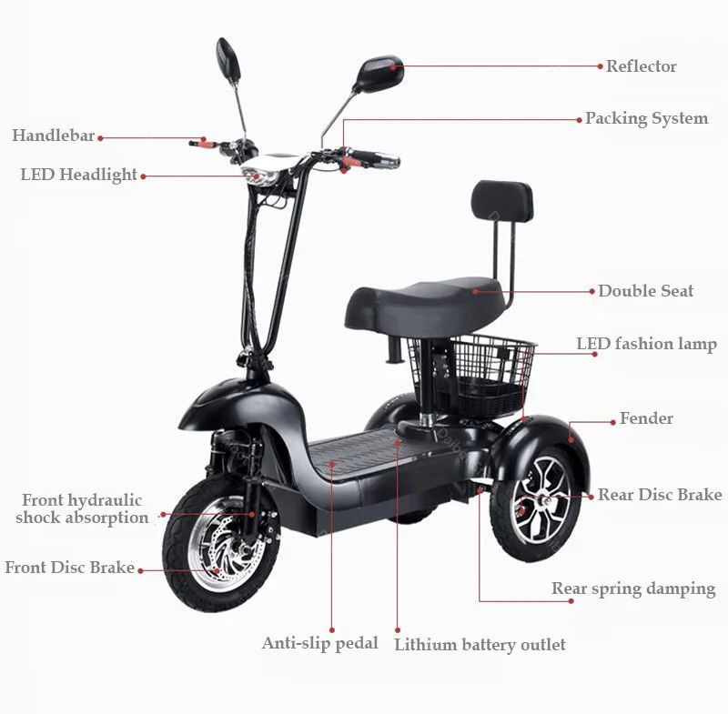 DB Electric Skateboard Scooter Three Wheels Electric Bicycles 12 Inch 500W 48V Range 45KM Electric Scooter Bike For Disabled (30)