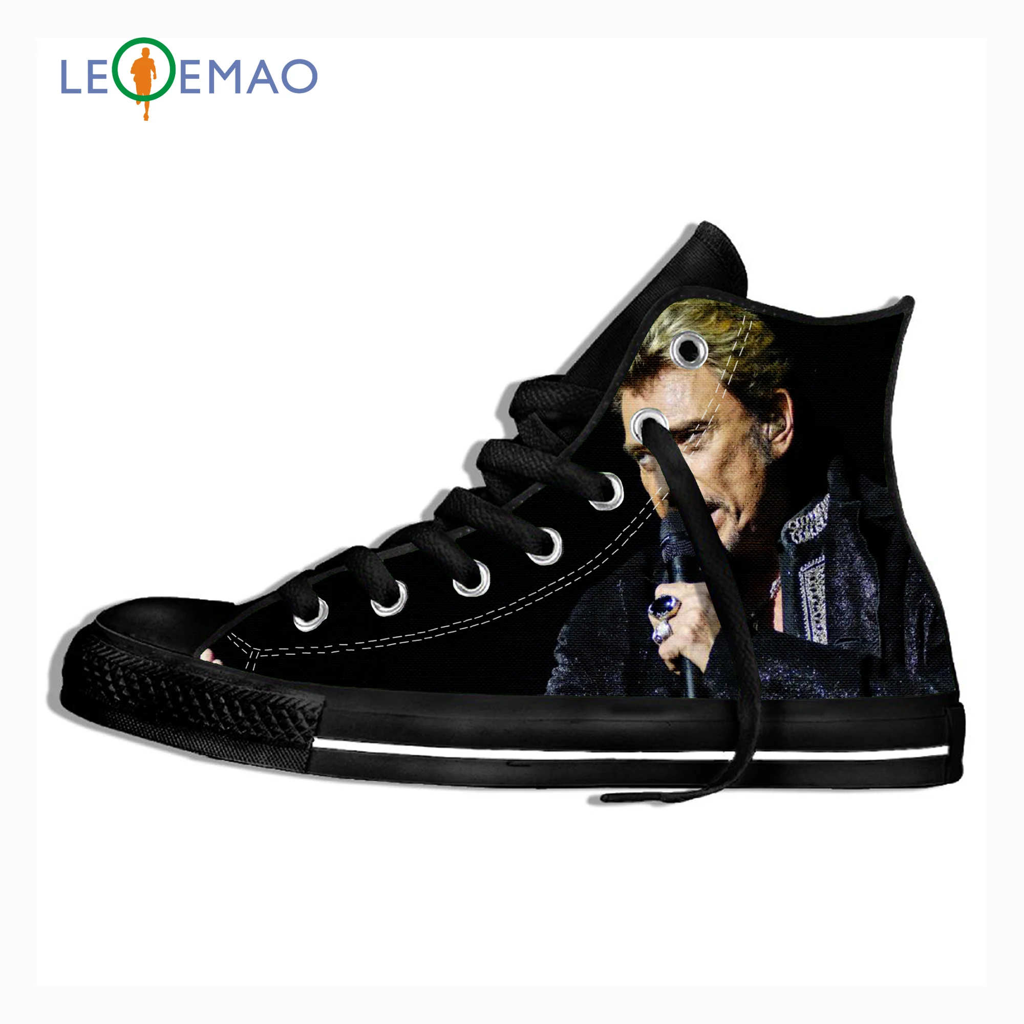 

Fashion Men French Elvis Presley Johnny Hallyday Fans Print Shoes Canvas Sneakers Design Animal Dog High Top Canvas Unisex Shoes