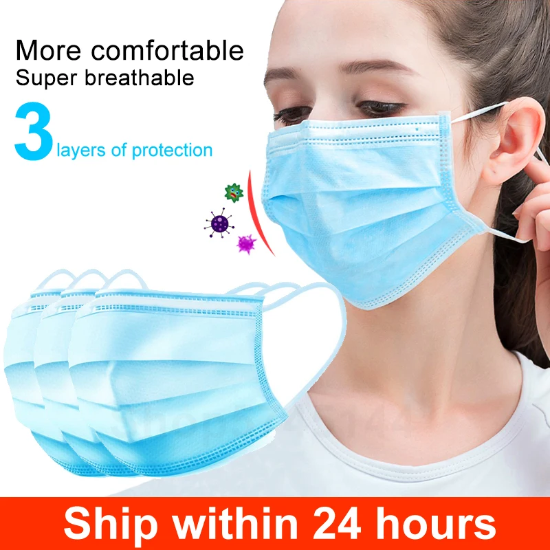 

50pcs/10pcs Mask 3 Laye dust protection Masks Disposable Face Masks Elastic Ear Loop Disposable Dust Filter Safety Mask