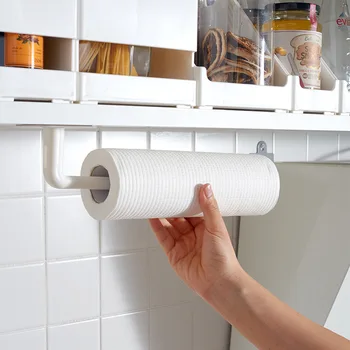 

2pcs Kitchen Self-adhesive Accessories Under Cabinet Paper Roll Rack Towel Holder Tissue Hanger Storage Rack For Bathroom Toilet