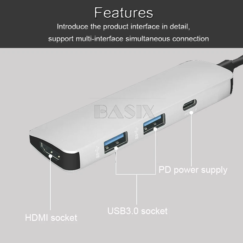 Basix USB C концентратор type C к HDMI RJ45 Ethernet несколько портов USB 3,0 USB3.0 PD адаптер питания для MacBook Pro док-станция USB-C хаб - Цвет: 4 in 1 USB C HUB