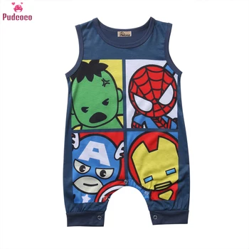 

Newborn Infant Baby Boys Girls Clothes Cartoon Print Spider-Man Iron Man Sleeveless Romper Cotton Jumpsuit Clothing