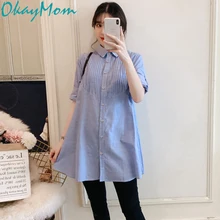 OkayMom блузка для беременных рубашки платье Одежда для беременных рубашка Одежда корейский OL свободные синие Топы Футболки для беременных женщин Осень
