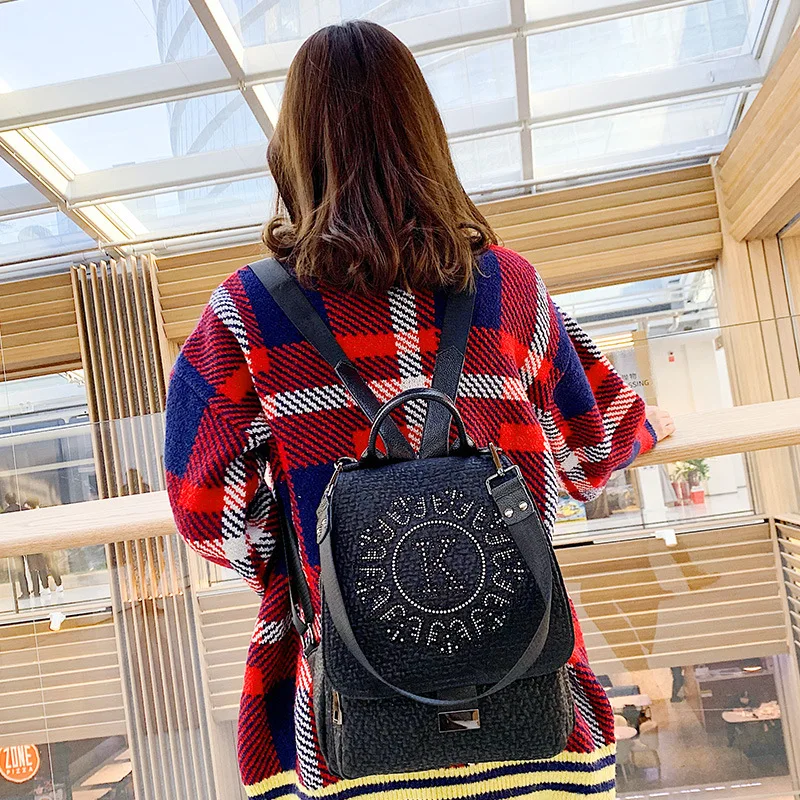 

Bags for Women New Fashion Hot Rhinestone High Texture Versatile PU Soft Leather Dual-use Large Capacity Female Backpack Mochila