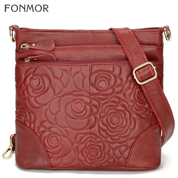 

Fonmor Fashion Women Bucket Bag Rose Print Messenger Bag Soft Genuine Leather High Quality Shoulder Bag Simple Crossbody Bags