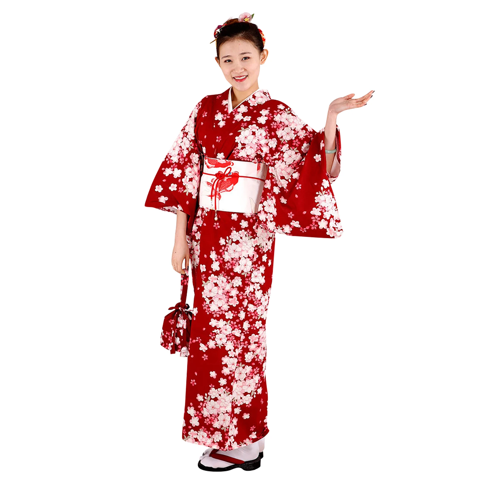 red floral kimono dress