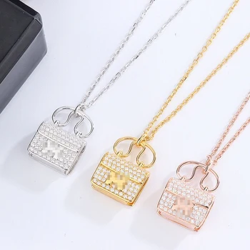 

New H bag necklace Zircon classic handbag pendant Rose gold clavicle chain men women Valentine's Day gift