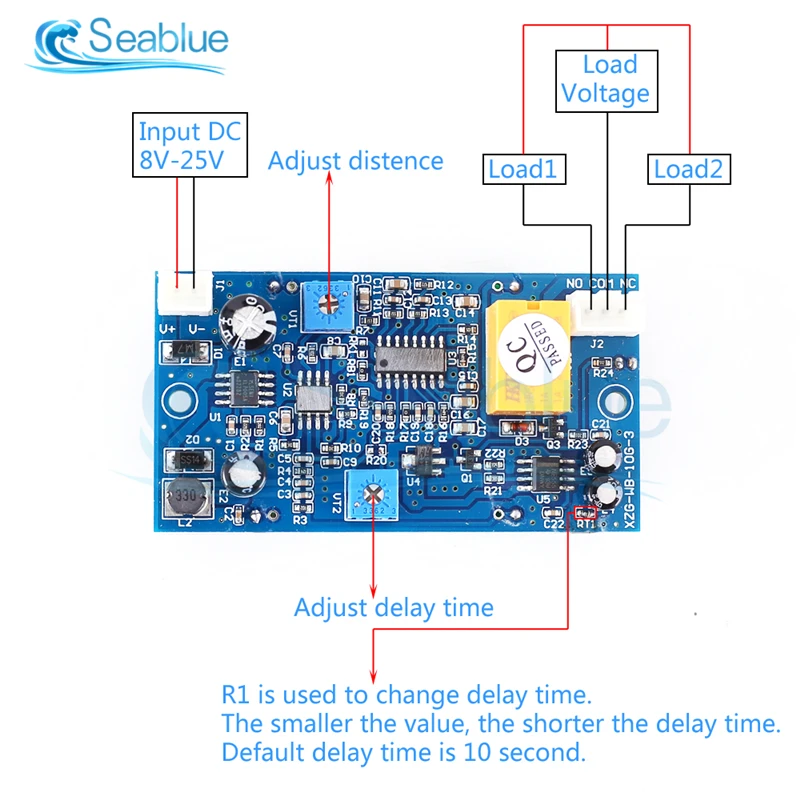10 GHz Microwave Radar Sensor Module Delay Time Sensing Distance Switch Controller 8V-25V DC 12V 24V 30mA 0.2-12m Adjustable |
