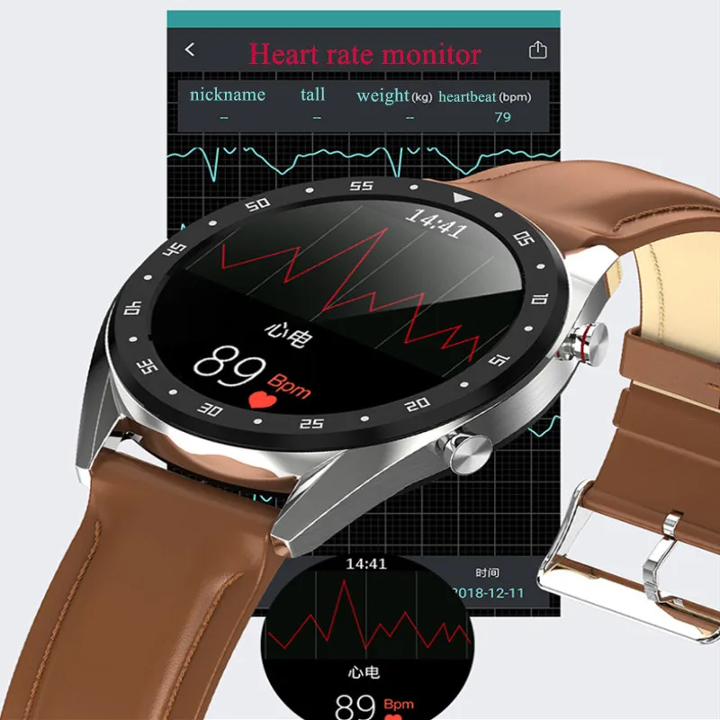 Genuine Leather Watch Man Business Sports IOS Andorid Compatible Round Smart Watch Compass with Answer Call Magnetic Charge