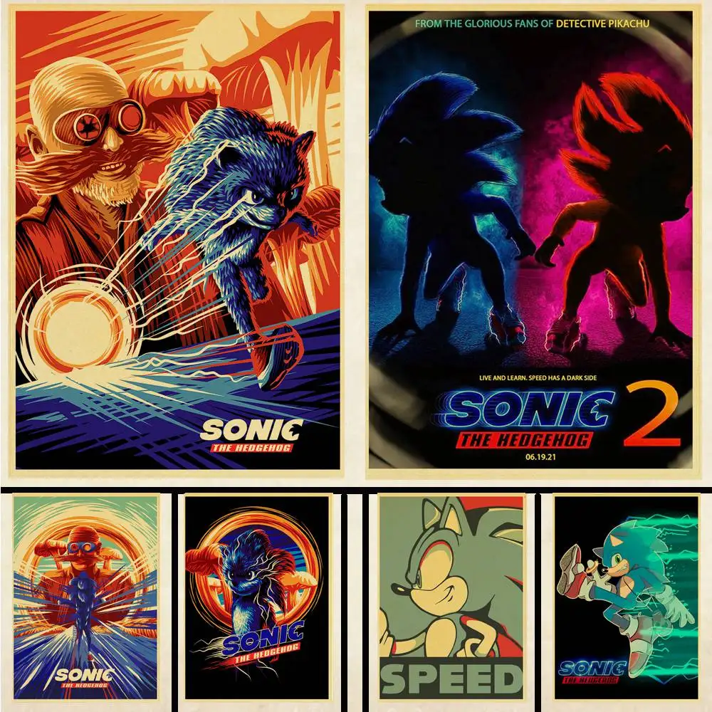 Anime Character Sonic Retro Poster Kraft Paper Material Poster Decoration in Living Room Bar Cafe Bedroom Wall Sticker