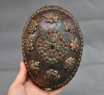 

wedding decoration Old Tibet buddhism silver Skull head agate Eight treasures Bowl Kapala Skull Cup