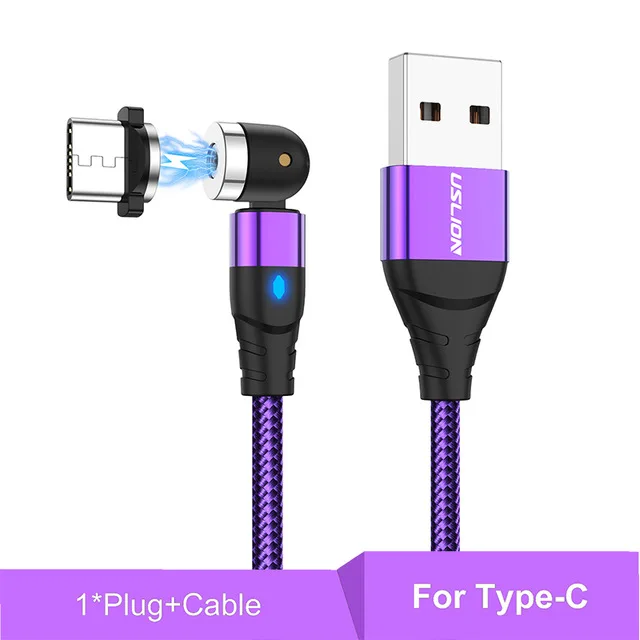 USLION 540 Degree Roating Magnetic Cable Micro USB Type C Phone Cable For iPhone11 Pro XS Max Samsung Xiaomi USB Cord Wire Cable android charger cord Cables