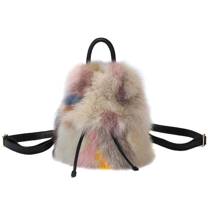 Female Cute Faux Fur Backpack Women Fox hair Travel Shoulder Bags Fashion Plush Bagpack Rucksack School Bag for Girls