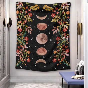 

Moon Phase Flowers Tapestry Bedroom Decoration Background Cloth Home Living Room Decoration Tapestry Home Decoration Accessories