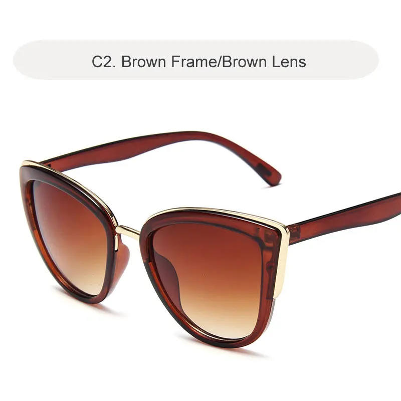 C2 Brown-Brown Роскошный бренд Cateye Солнцезащитные очки для женщин винтажные очки с градиентными линзами ретро в форме кошачьих глаз женские солнцезащитные очки без оправы Oculos Gafas - Цвет линз: C2 Brown-Brown