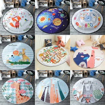 

Printed Kids Mat Animal Bear Lion Cartoon Pattern Infant Crawling Mat Baby Playing Mat Round Carpet for Home Kid's Room