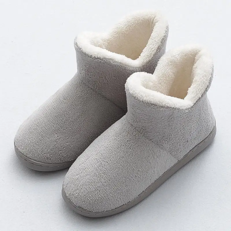 Fashion Winter Women Slippers High Top Home Fur Slippers Non-slip Warm House Shoes Men Women Indoor Couples Shoes Girls Boys - Цвет: gray