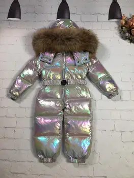 

Autumn Winter New Fashion Children Kids One-Piece Dazzling Down Coat Boys Girls Down Jacket Natural Fur Collar 73-105 Baby