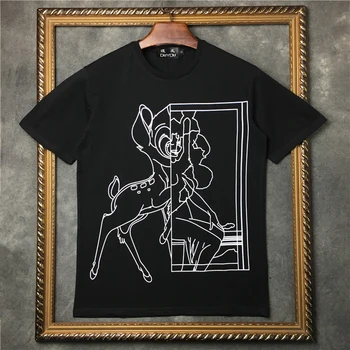 

PPFRIEND Summer New Unisex T-Shirt Men Women 100% Cotton Sketch beauty and fawn Casual T shirt High Quality Male Tee PP19076