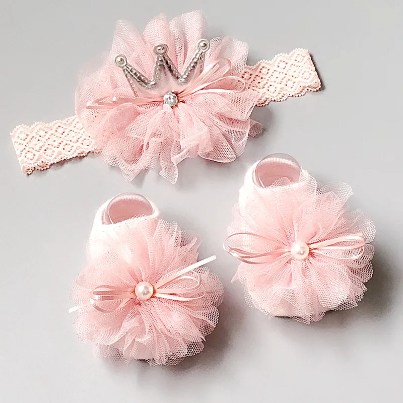 2Pcs Baby Girl Socks Headband Set Lace Bows Newborn Girl Head bands Crown Infant Baby Turban Short Socks Hair Accessories 0-12M hair accessories hair bands hair headband accessories baby headband set headband sock set