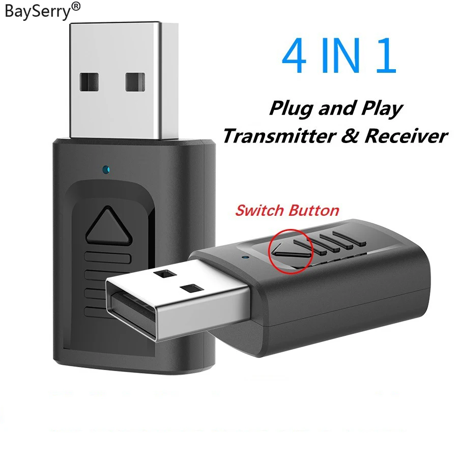 

BaySerry USB Bluetooth Adapter Dongle Speaker Music Receiver Transmitter For Computer PC PS4 Mouse Aux Audio Bluetooth 5.0 4.0