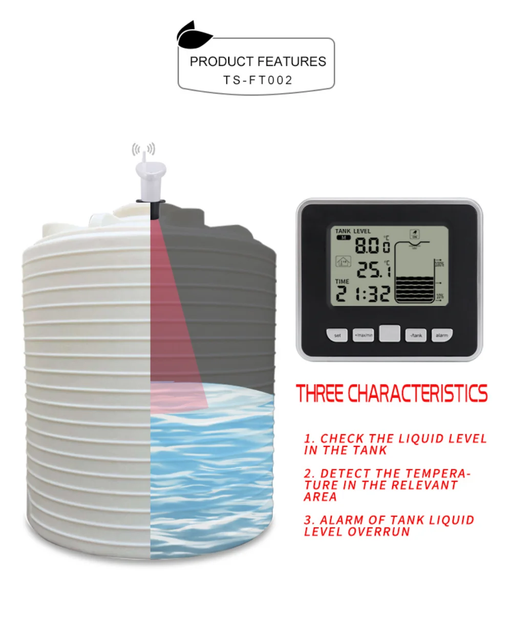 Compact Easy To Install Ultrasonic Water Level Meter Wireless Water ...