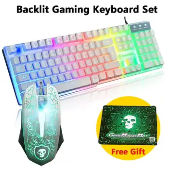 

Colorful Backlight USB Keyboard Kit Wired Gaming Keyboards 2400DPI LED Gaming Mouse Combo with Mouse Pad Mix Backlit Mice