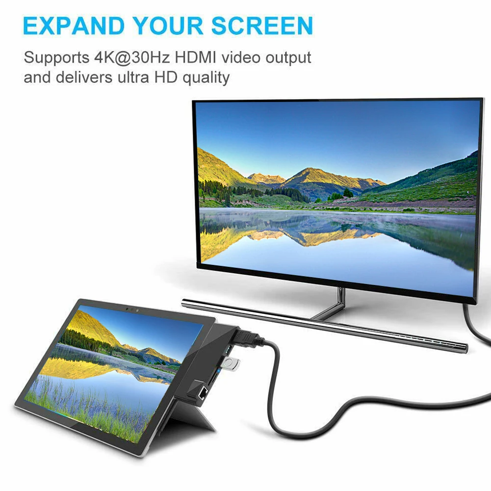 Компьютер TF Led 4K HDMI Lan адаптер Ethernet порт мини ABS RJ45 многофункциональная док-станция usb-хаб для Surface Pro 6
