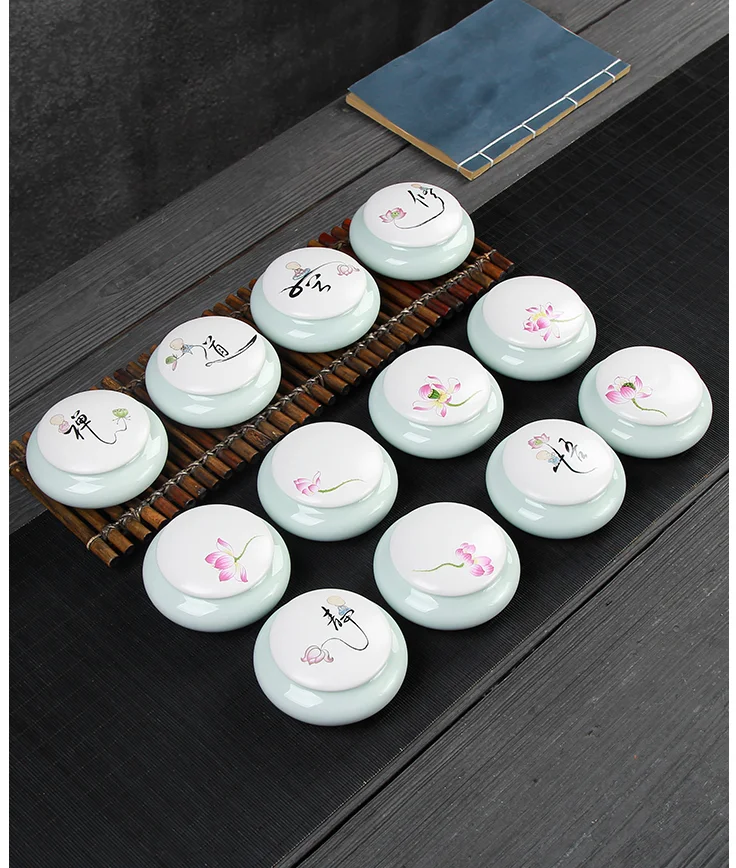 1 шт. Celadon Zen Путешествия Портативный чай печать керамические банки с крышкой кофе в зернах конфеты, печенье коллекция бак для хранения кухня