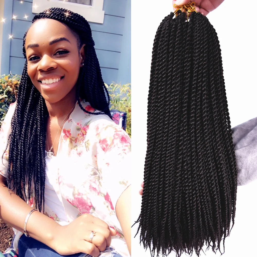 Full Star 30Roots/Pack 14" 18" Senegalese Twist Synthetic Hair 1 Packs Ombre Brown Black Bug Crochet Braids for women