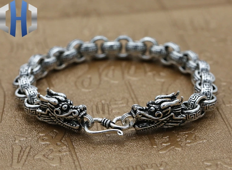 

925 Sterling Silver Men's Domineering Pattern Faucet Bracelet Thai Silver Retro Hipster Personality Silver Chain