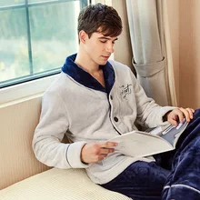 2019 New Style Men's Pajamas Set Autumn Winter Warm Flannel Thicken Male Pajamas Sets Long Sleeve Sleepwear Top +Pant Leisure 2019 New Style Men's Pajamas Set Autumn Winter Warm Flannel Thicken Male Pajamas Sets Long Sleeve Sleepwear Top +Pant Leisure
