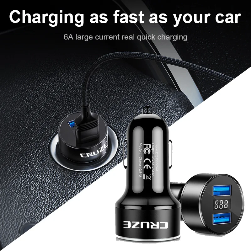 

3.1A LED display USB Car Charger Universal Mobile Phone Aluminum Car-Charger for iphone 11 X 8 for Chevrolet Cruze accessory