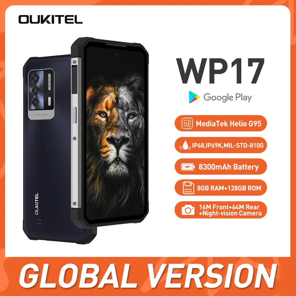 Oukitel WP17 Rugged Smartphone Global Version 8GB+128GB 6.78“FHD+ Android 11 Mobile Phone 8300MAH 64MP+16MP NFC Cell Phone kingston 8gb ram