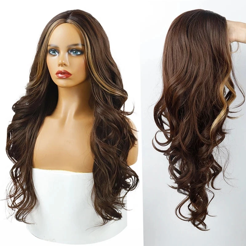 perucas sintéticas perucas de cabelo de onda longa peruca preta laranja média resistente ao calor peruca sintética de fibra para cosplay feminino