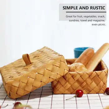 

Wood Woven Basket Storage Basket Sundries Organizer with Lid for Kitchen Wedding Picnic Party Container