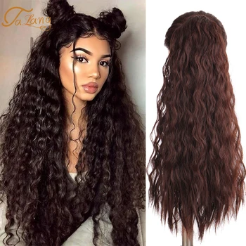 

TALANG 24” Kinky Straight Clip in Ponytail Extension Synthetic High Temperature Wrap Around Magic Paste Ponytail Hairpiece