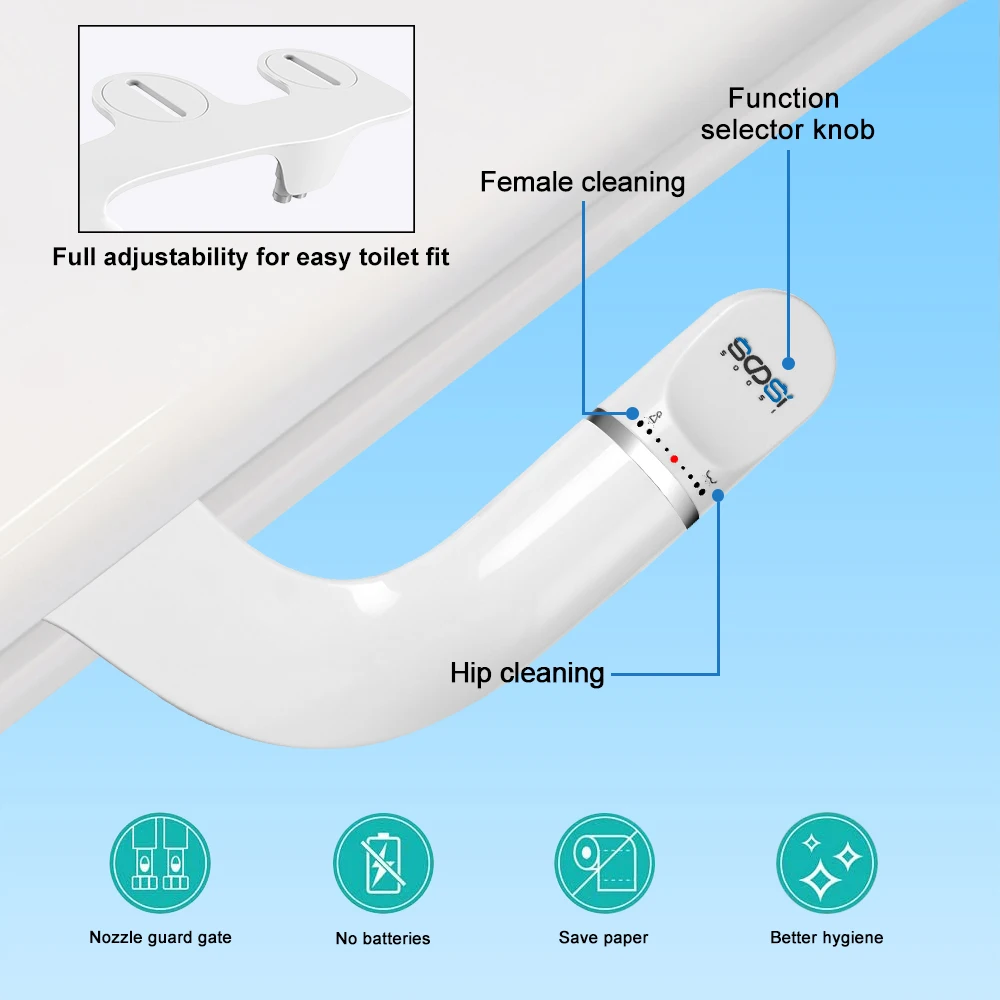 White Non-Electric Ultra-Thin SOOSI Bidet Toilet Attachment