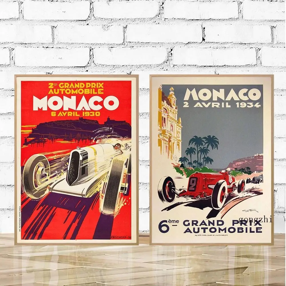Vintage Monaco Classic Racing Posters Race Fan Gift Canvas Painting and Prints Modern Wall Art Pictures for Boys Room Home Decor | Дом и сад