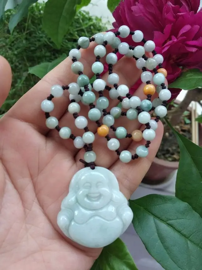 Bless you амулет Природа жадеит Счастливый Будда Кулон Carven Jade бусина Мала ожерелье