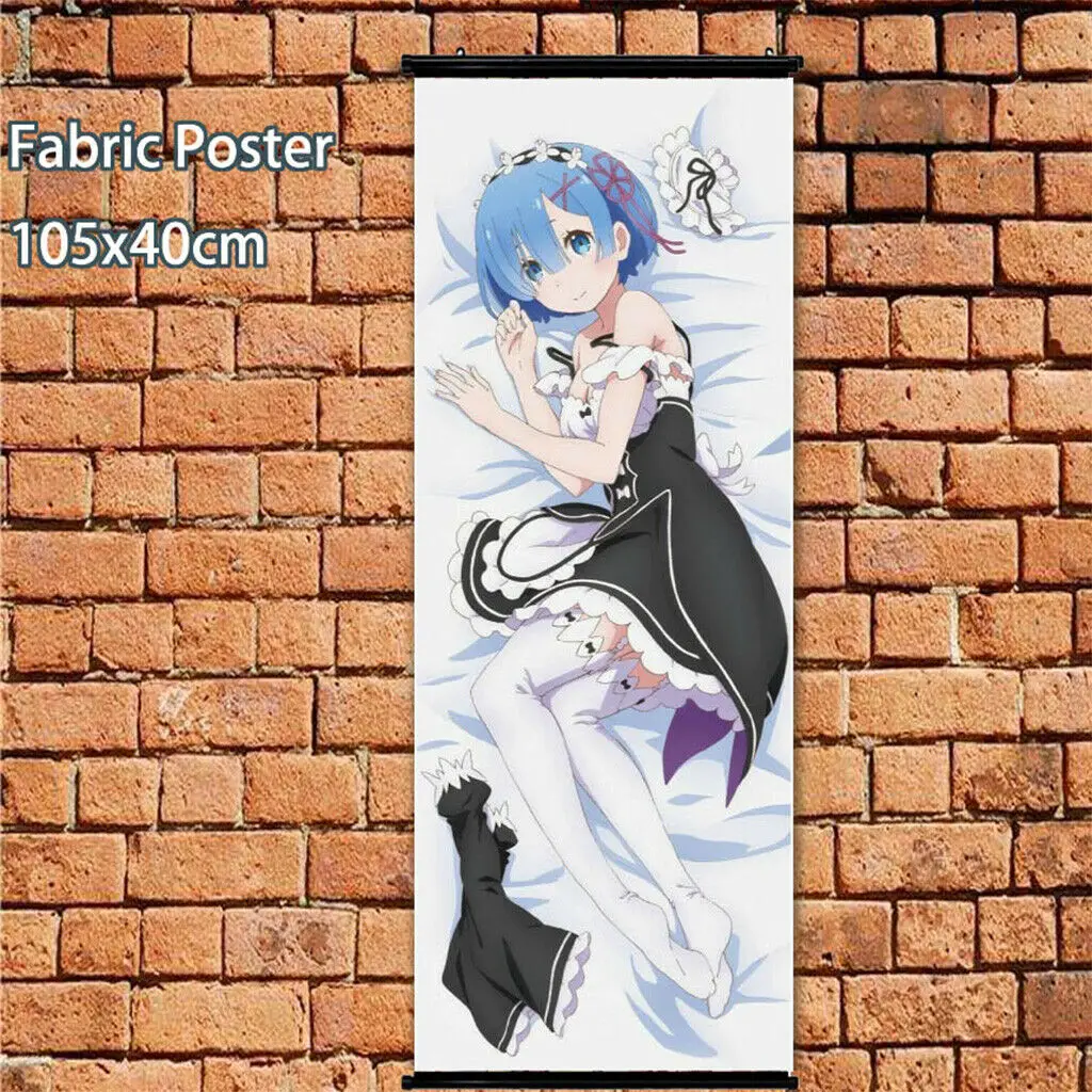 Длинный тканевый плакат настенный свиток Re Zero Kara Hajimeru рам и рем милый 105x40 см