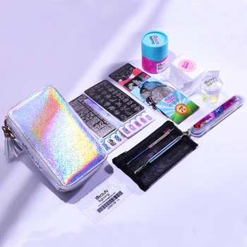 

Beautybigbang 14PCS Nail Art Set Tool With Storage Bag Stamper Nails File Manicure Flower Geometry Style Stamping Plates Kit