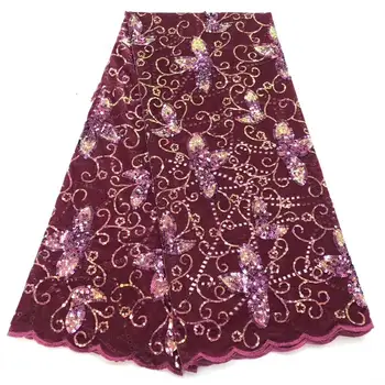 

nigerian sequins lace fabric high quality african tulle lace fabric 5yards Velvet Lace Fabric with sequins
