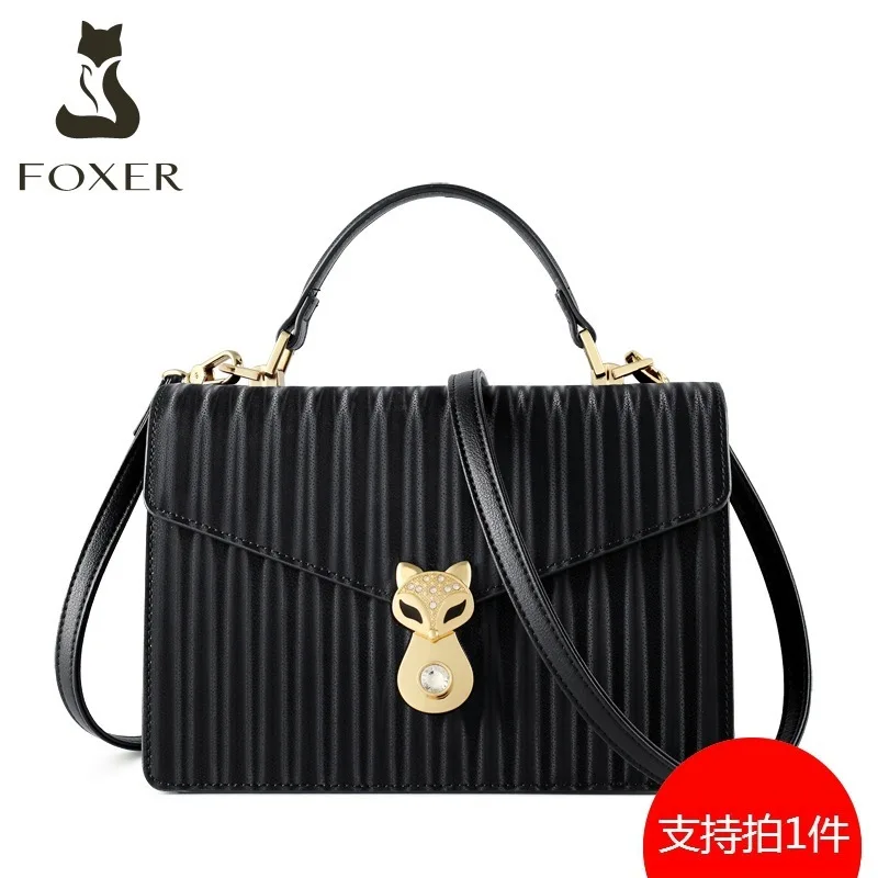 

Golden Fox Female Bag 2019 Portable Oblique Satchel Simple Single Shoulder Bag Joker Cowhide Small Fang Bag