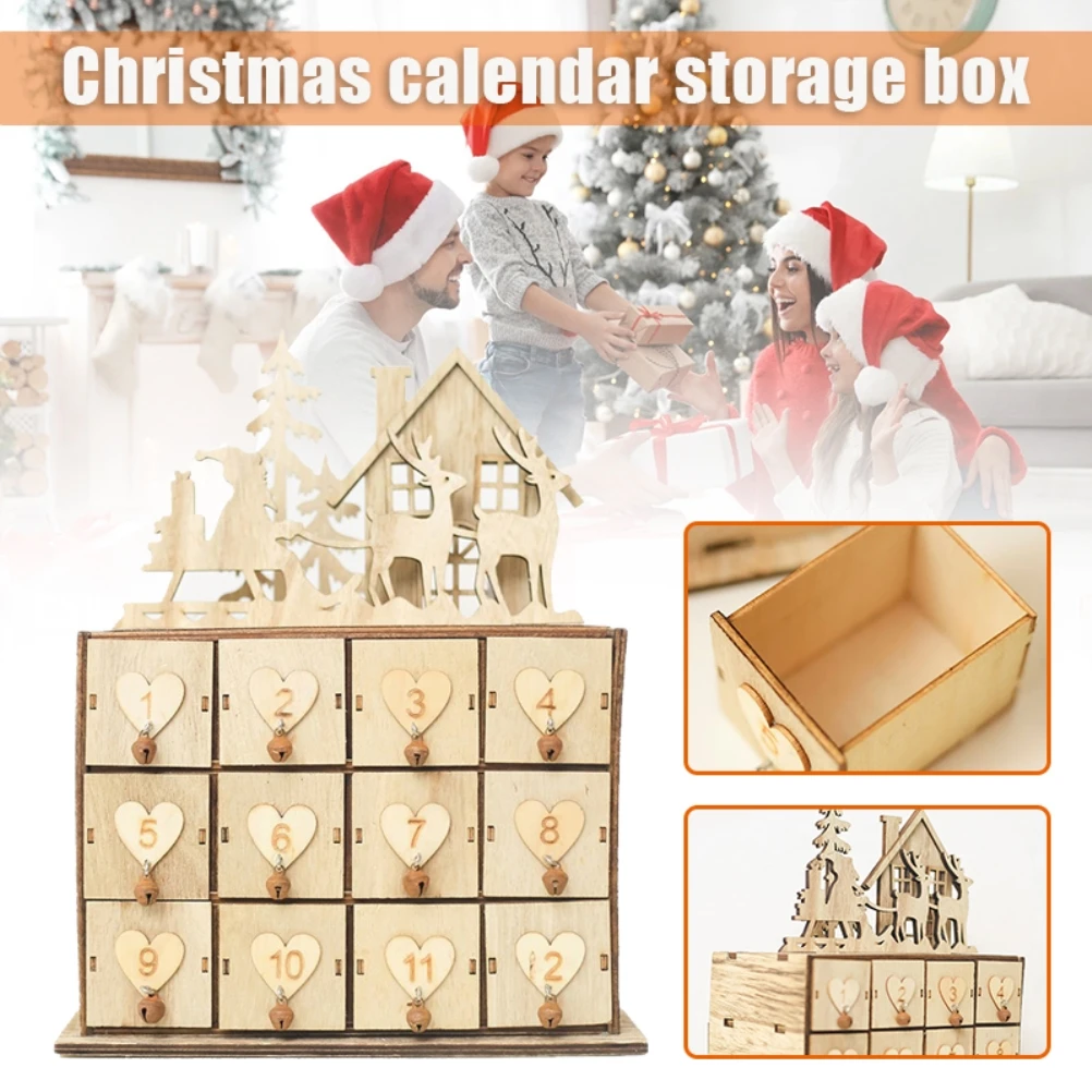 

1PC Storage Box Christmas Wooden Advent Calendar with 24 Storage Drawers for Kids Christmas Decoration Xmas Jewelry Box