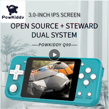 

POWKIDDY New Q90 3-inch IPS screen Handheld console dual open system game console 16 simulators retro PS1 kids gift 3D new games